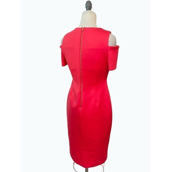Calvin Klein Cold Shoulder Coral Scuba Sheath Dress 8 - Picture 4 of 5